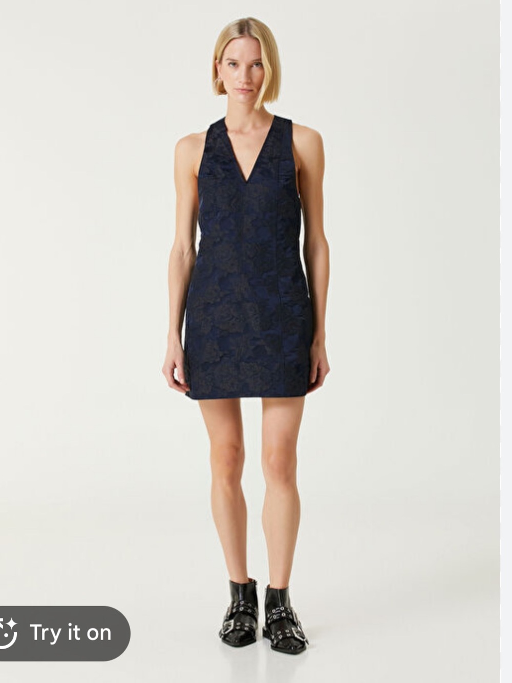 NWT GANNI Botanical Jacquard Tie Strap Mini Dress in Peacoat - Size 36